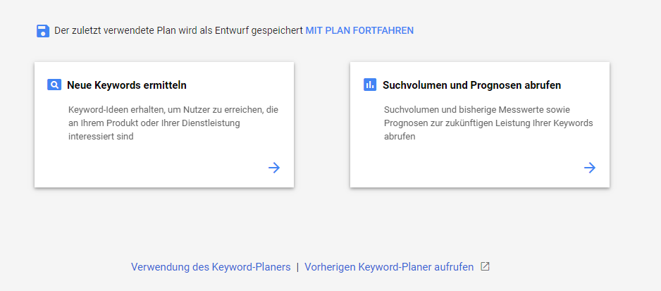 Interface vom Google Keyword Planner