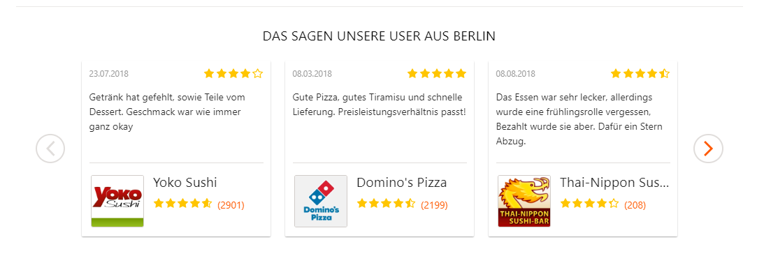 Bewertungen bei Pizza.de