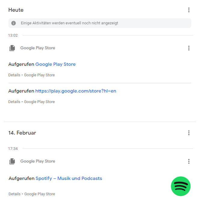 Google Account: Anzeige von User-Aktivitäten 