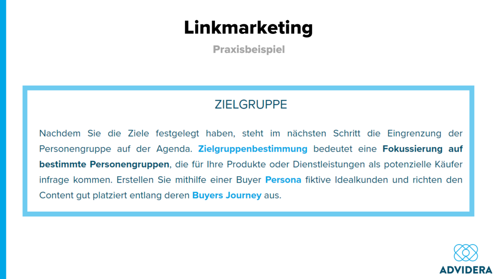 Linkmarketing interne Links Beispiel Advidera