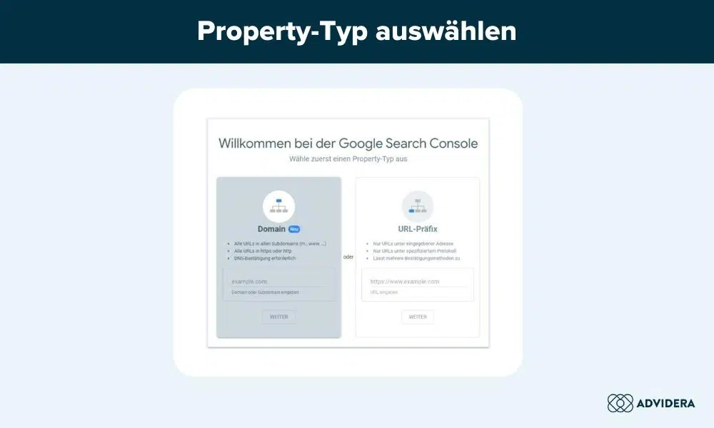 Google Search Console einrichten: Property-Typ auswaehlen